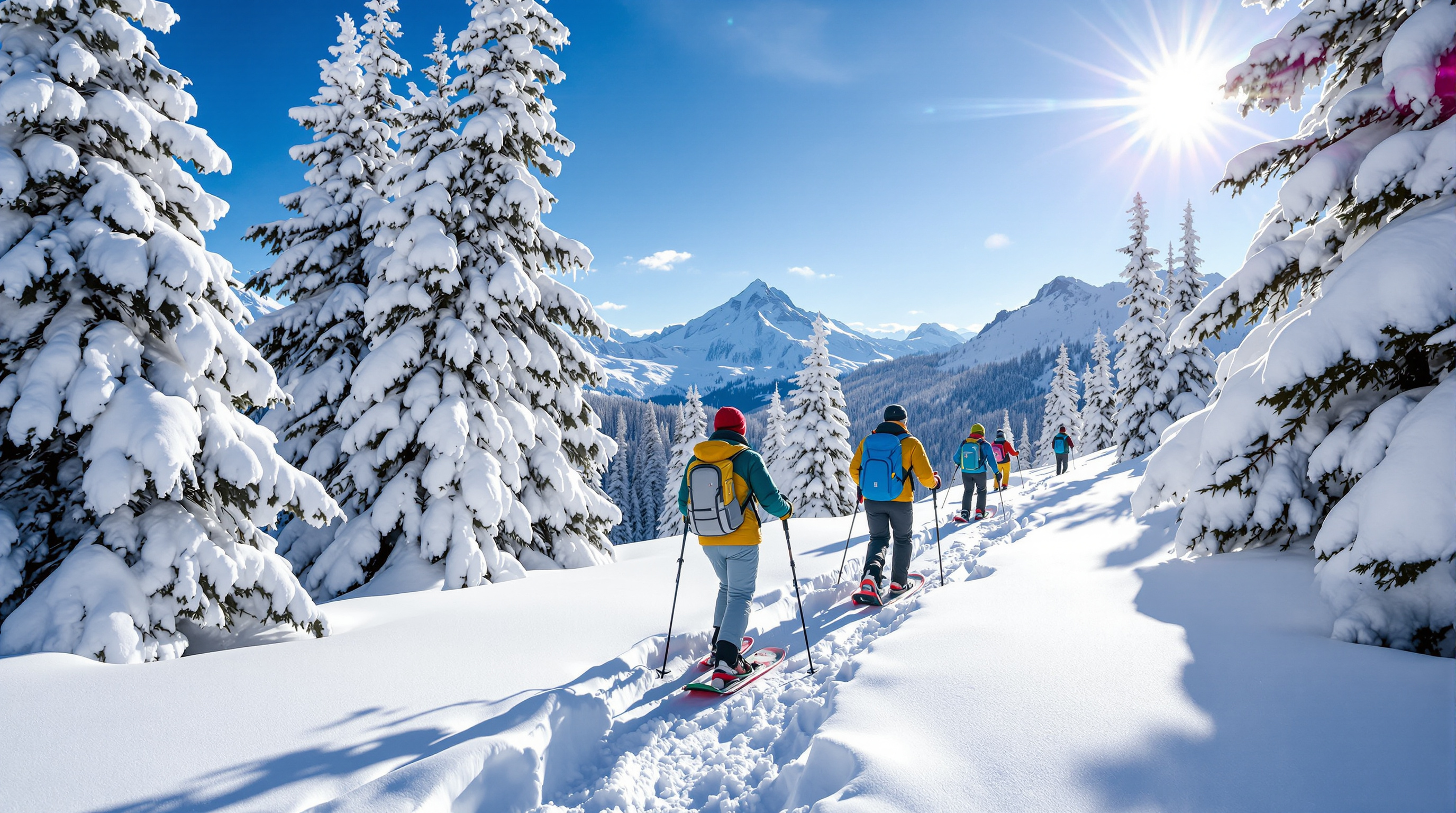 Snowshoers on winter trail